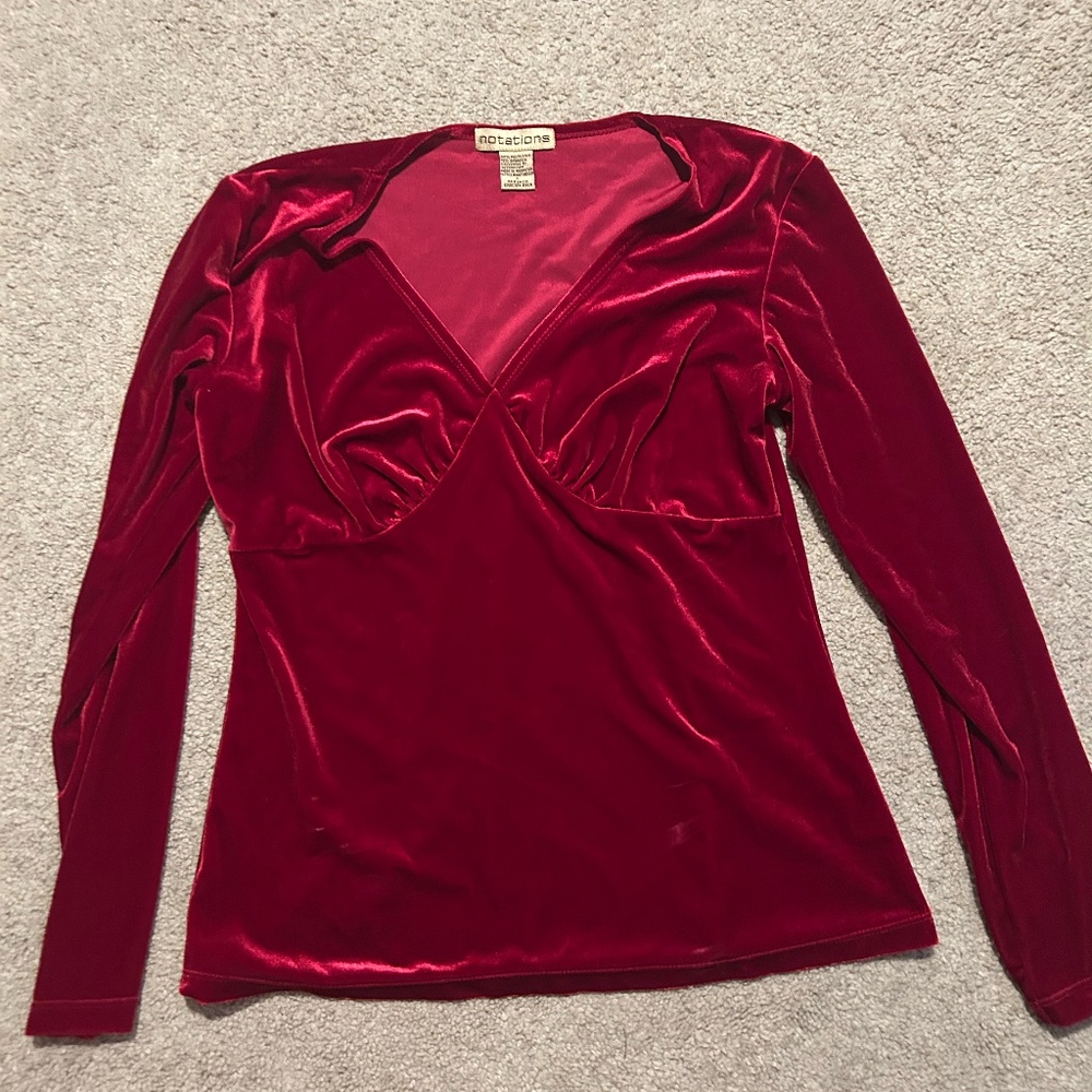 Vintage Red/Maroon Velvet Babydoll Long Sleeve Top
